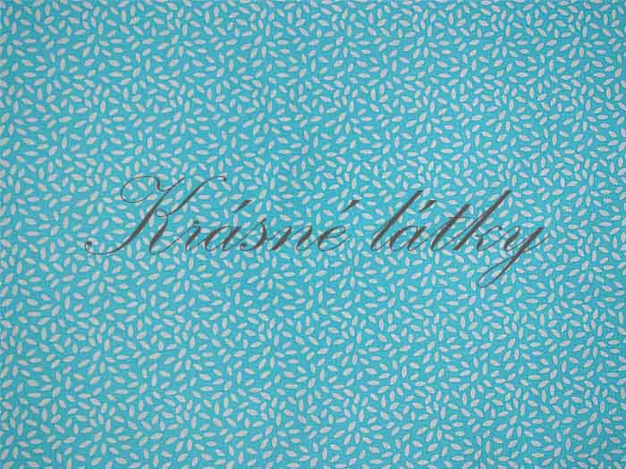 Bavlněná látka bílé lístky na tyrkysové - 100% bavlna, š. 150 cm, 115 g/m2, látky metráž