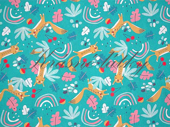 Dětská bavlněná látka, vzor boho liška - 100% bavlna, š. 150 cm, 115 g/m2, látky metráž