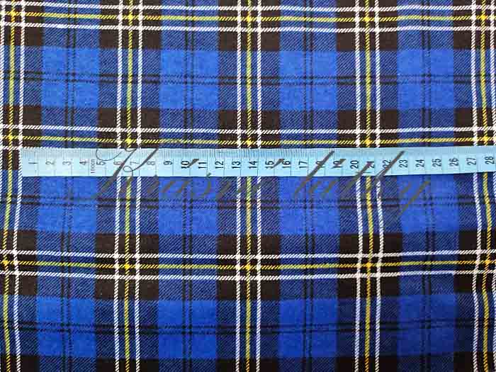 Potištěná bavlněná flanelová látka modro černo žlutá kostka 100% bavlna š. 150 cm látky metráž - flanel