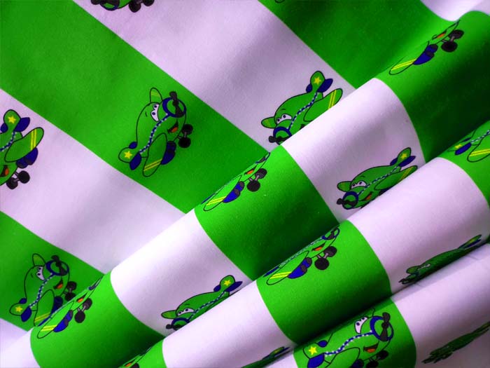 Bavlna Letadla zelená, dětské látky metráž