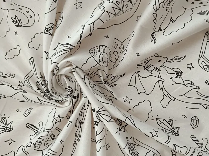 Dětská látka, látkové omalovánky drak - 100% bavlna, látky metráž