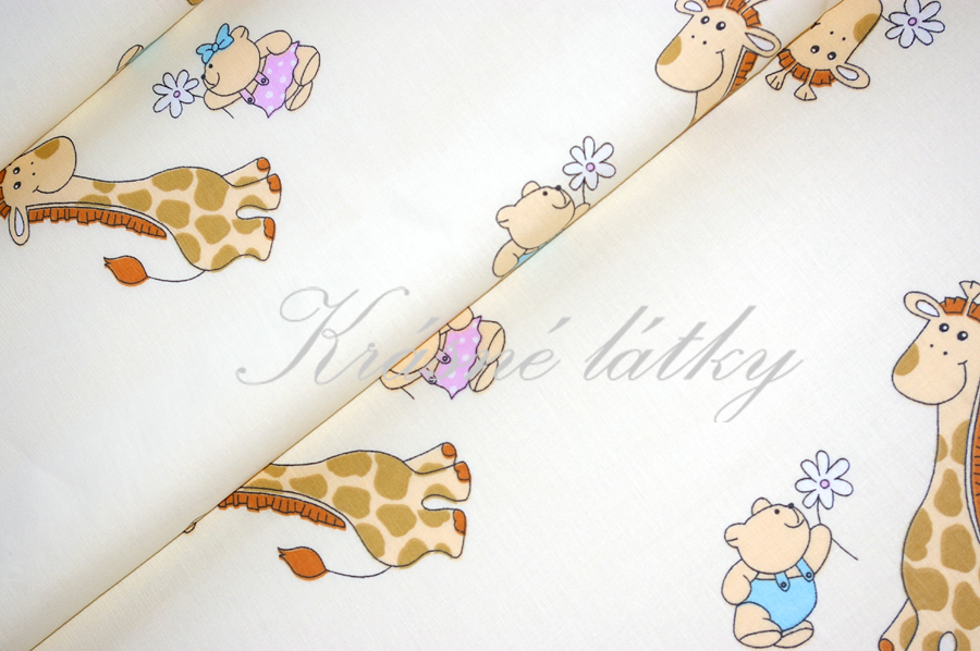 Žirafa okrová - 100% BA plátno, široká možnost použití - povlečení, kapsáře, závěsy