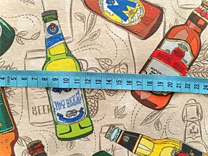 Dekorační látka lahve piva - 50% bavlna, 50% polyester, š. 280 cm, látky metráž