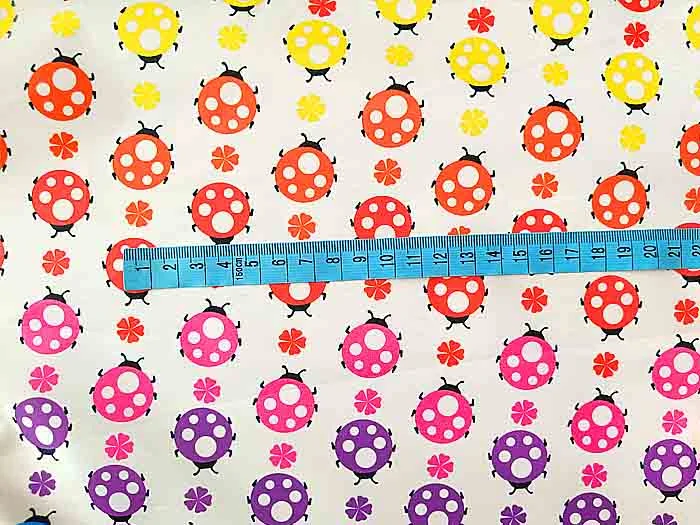 Barevné duhové berušky, bavlněná látka, 100% bavlna, látky metráž