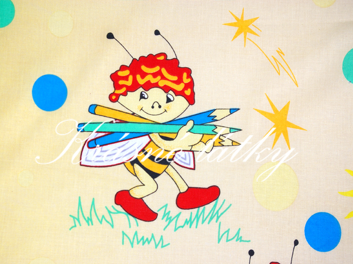 Veselé včeličky s paraplíčkem a pastelkami,š. 150 cm, 150g/m2