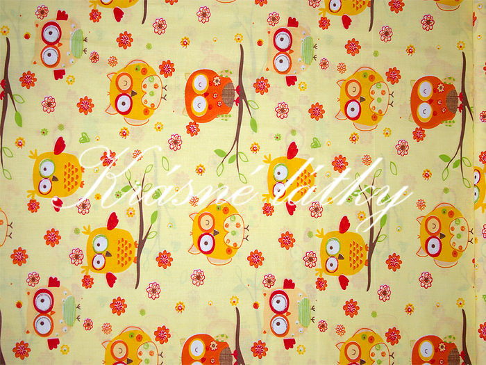 Sovy 100% bavlna v pestrých b. žluté provedení