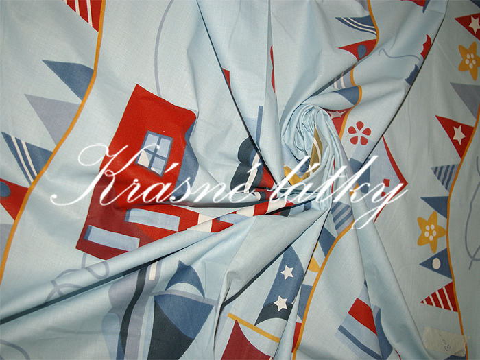 Kotva, lodě, kormidlo, maják - 100% bavlna, š. 160 cm, 135 g/m2