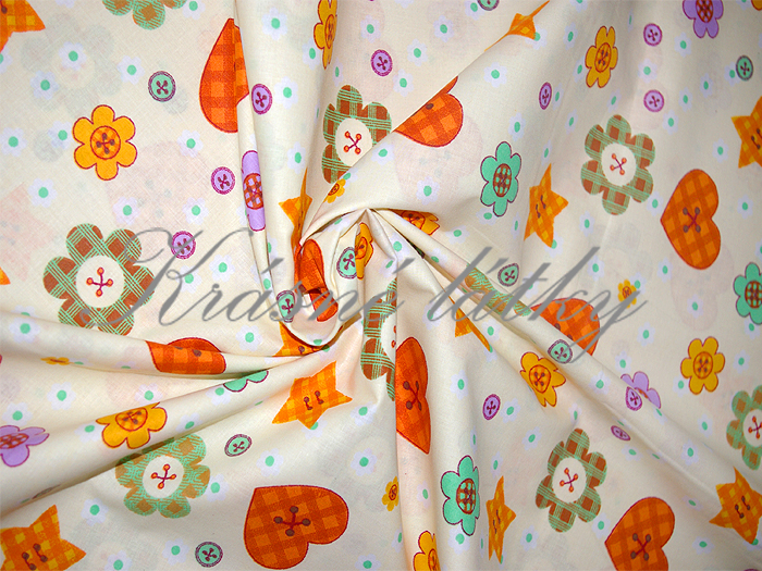 Kytičky, srdíčka - bavlněné plátno š.140, 130g/m2