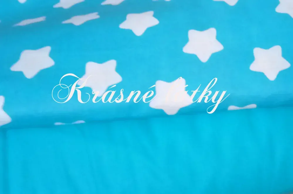 Hvězdy bílé na tyrkysovém podkladu - 100% bavlna,  š. 160 cm, 140 g/m2