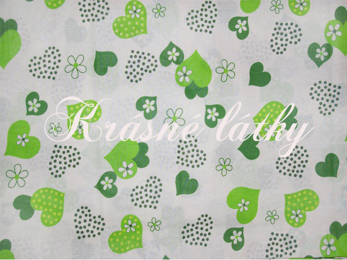 Srdce zelené provedení - 100% bavlna, š. 220 cm, 140 g/m2