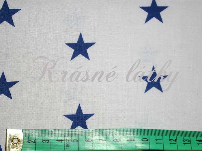Hvězdy modré na bílé - 100% bavlna, š. 160 cm, 140 g/m2