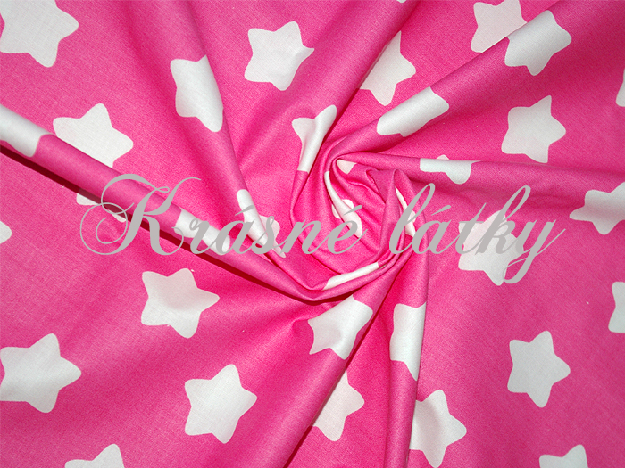 Hvězdy bílé na růžovém podkladu - 100% bavlna, š. 160 cm, 140 g/m2
