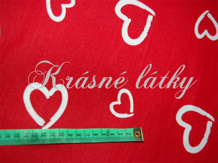 Srdíčka š. 160cm 100% bavlna bílá/červený podklad 