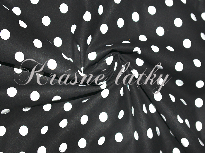 Bílé puntíky 1,1 cm černý podklad - 100% bavlna, š. 160 cm, 130 g/m2