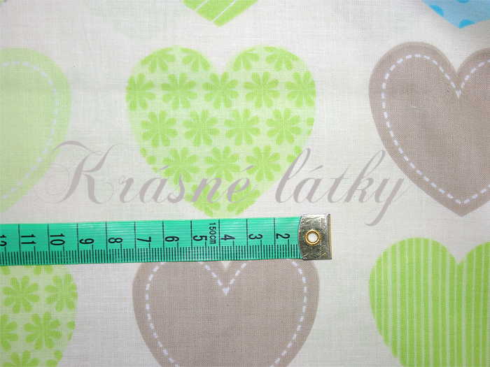 Srdíčka zelené provedení - 100% bavlna š. 160cm 125gr m2