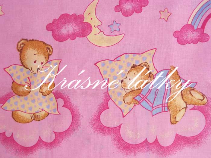 Medvídek s polštářkem růžový - bavlněné plátno