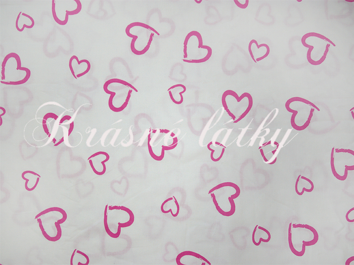 Srdíčka š. 160cm 100% bavlna růžové provedení, sněhově bílý podklad