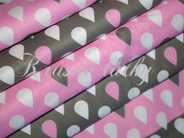 dešťové kapky š. 160cm 100% bavlna růžové provedení 135g/m2