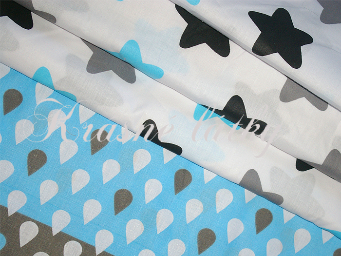 Hvězdy trojbarevné modré šedé š.160cm 100%bavlna 130gr m2,hladké příjmné plátno