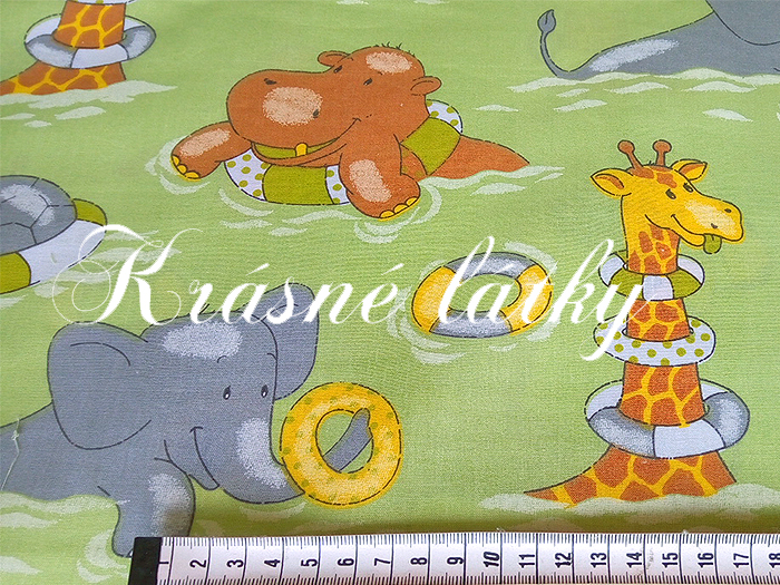 Vyprodáno Hroch, lachtan, žirafa, slon, bavlněná dětská látka, metráž v šíři 140cm, plátno
