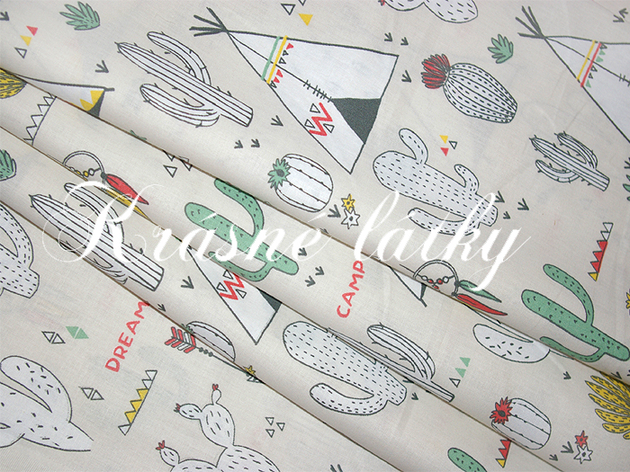 Mexiko - š. 160 cm 100% bavlna metráž, kaktusy, indiánský stan, tepee