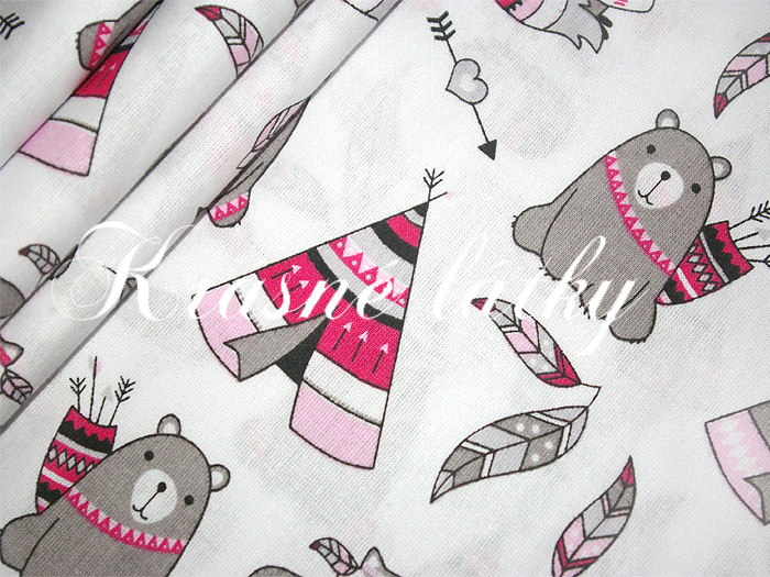 Tepee týpí bavlněná metráž ze 100% bavlny, š. 160 cm, růžové provedení