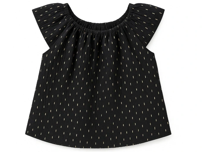 Mušelín černý se zlatým vzorem cihliček, šíře 140 cm