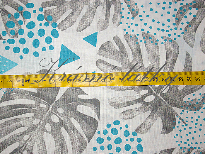 Listy geo tyrkys, bavlněná látka š. 160 cm, plátno v metráži