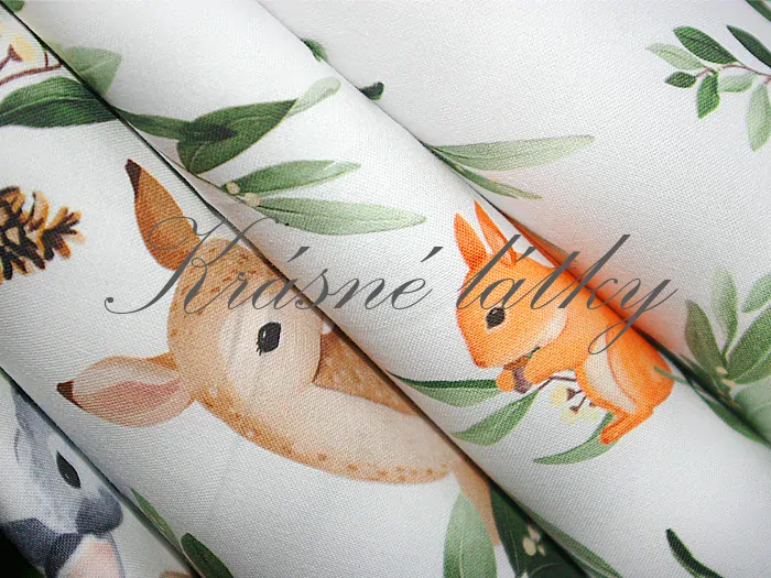 Veverka, zajíčci, srnka - 100 % bavlna, š. 160 cm, 150 g/m2