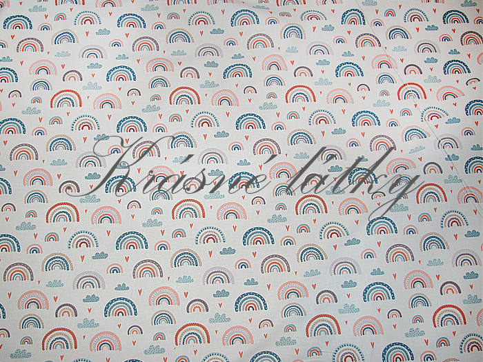 Bavlněná látka, plátno - Duha, mraky, atest pro děti do tří let, látky metráž