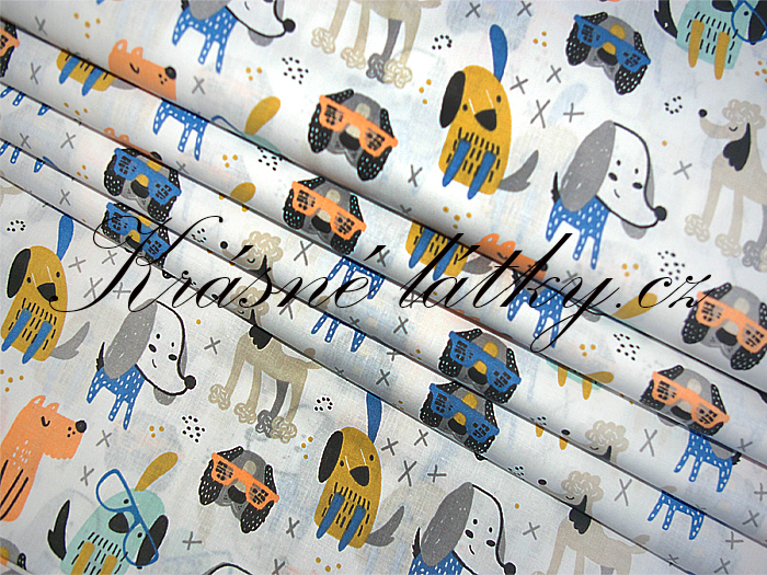 Pejskové na bílém podkladu - 100% bavlněné plátno, š. 160 cm, 130 g/m2