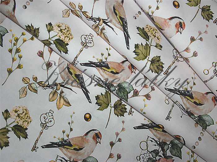 Stehlík - 100% bavlna, š. 160 cm, 150 g/m2, šedý podklad