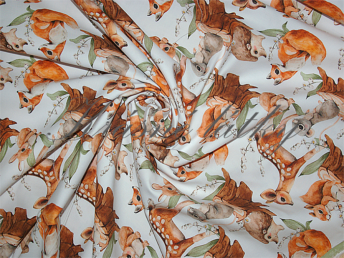 Srneček, veverka, zajíček, liška - 100% bavlna, š. 160 cm, 150 g/m2