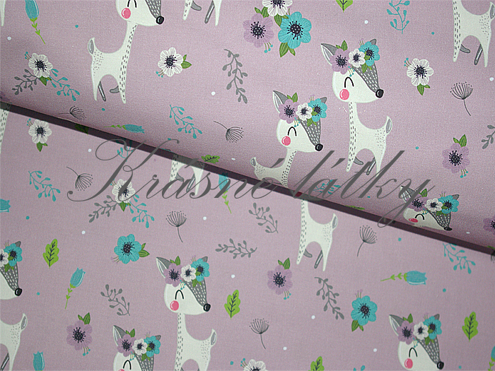 Srnka s věnečkem - 100% bavlna, š. 160 cm, 150 g/m2