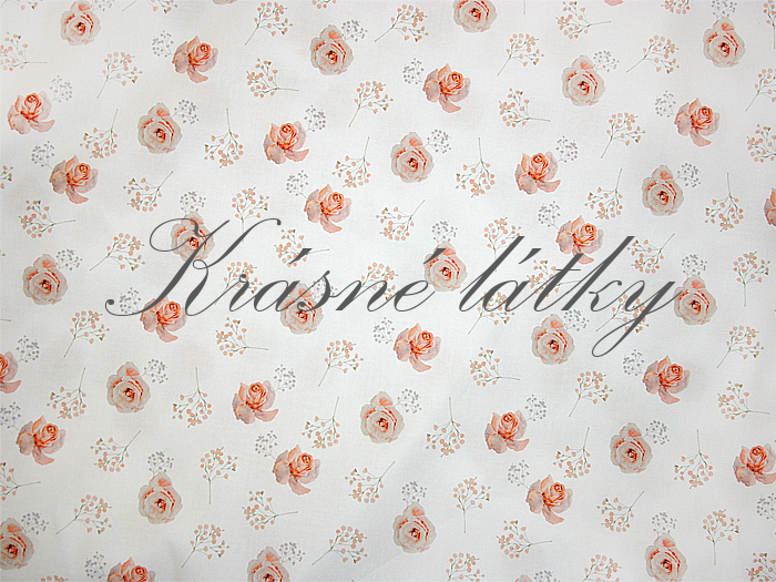 Jemné oranžové růžičky - 100 bavlna, š. 160 cm, 150 g/m2