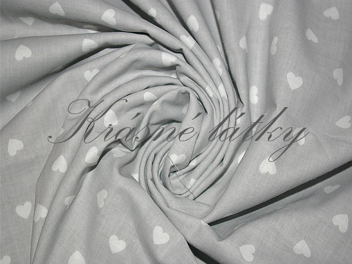 Srdíčka bílá na šedém podkladu, bavlněné plátno, šířka 160cm 