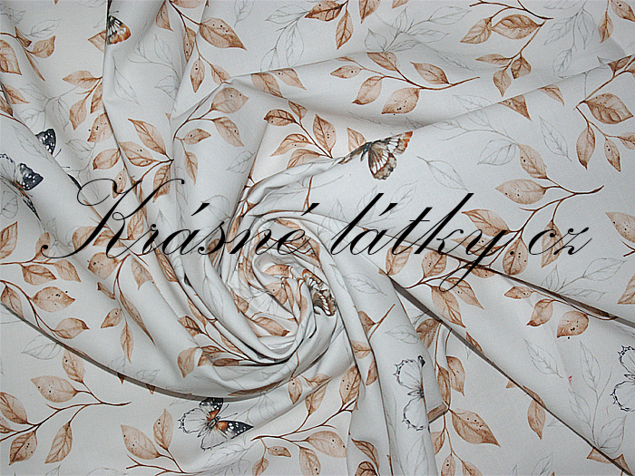 Motýl, lístečky - 100 % bavlna, 160 cm, 150 g/m2, plátno, plátno