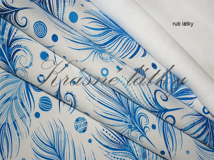 Modrá pírka na bílé - 97 % bavlna, 3 % elastan, š. 155 cm, 290 g/m2