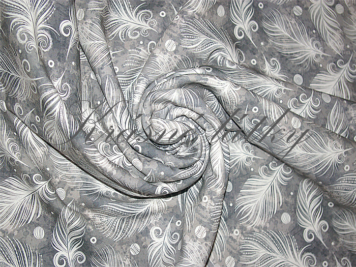 Bílá pírka na šedé - 97 % bavlna, 3 % elastan, š. 155 cm, 290 g/m2