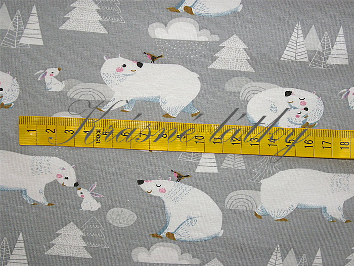 Medvěd a zajíc - 95 % bavlna, elastan 5 %, š. 160 cm, 170 g/m2 