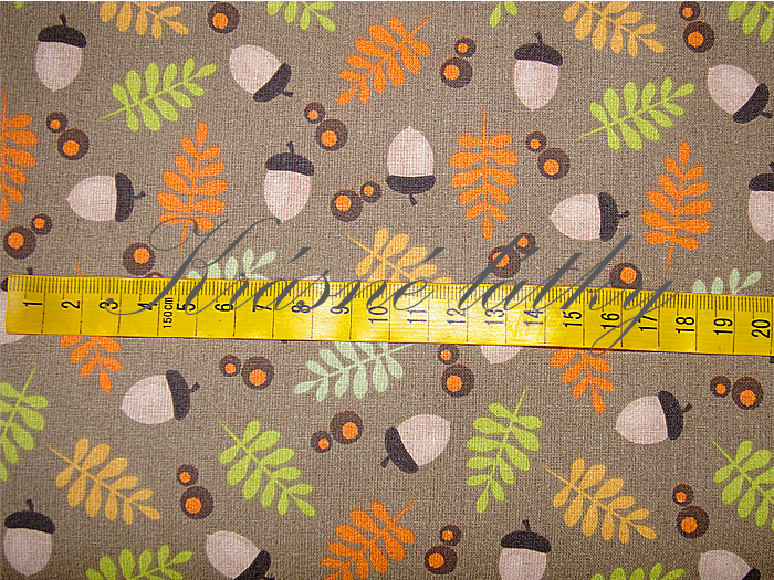 Listy, žaludy - 100% bavlna, š. 140 cm, 140 g/m2