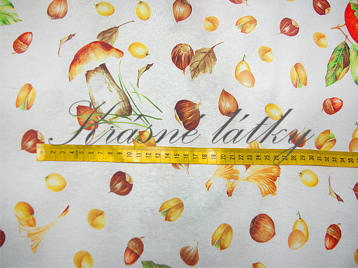 Oříšky a houby - 60% bavlna, 40% polyester, š. 280 cm, 180 g/m2, dětské látky metráž