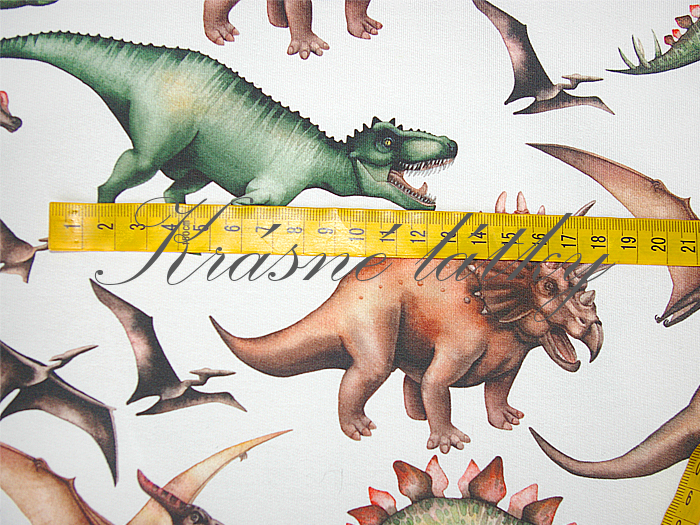 Dinosaurus na bílé - 100% bavlna, š. 160 cm, 150 g/m2, plátno