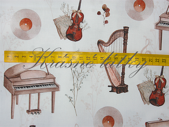 Hudební nástroje - 100% bavlna, 160 cm, 150 g/m2, plátno