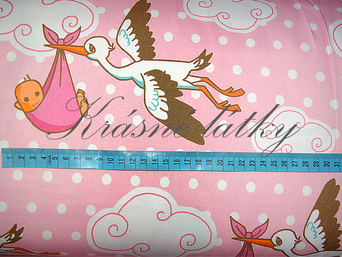 Čápi růžová - 95% bavlna, 5% elastan, š. 155 cm, 240 g/m