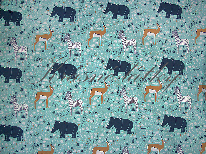 Dětská látka se zvířecím motivem nosorožce - 100% bavlna, š. 160 cm, 150 g/m2