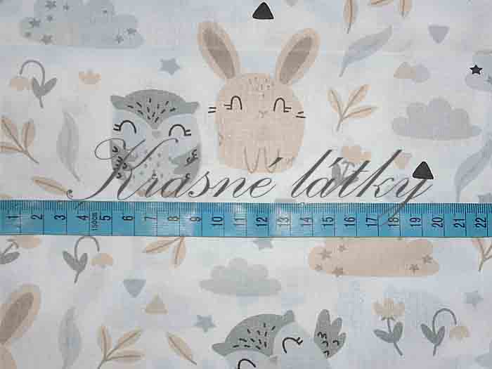 Dětská látka vzor zvířátka na béžové - 100% bavlna - plátno, š. 160 cm, 130 g/m2