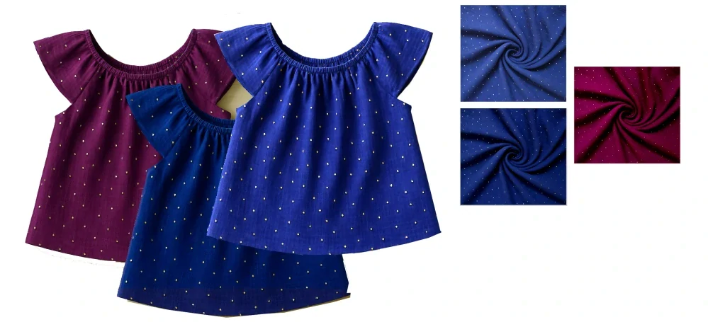 Mušelínová látka kapičky, gázovina vínová, fuchsie - 100% bavlna, š. 140 cm, 130 g/m2, mušelín - třpytivé látky - metráž