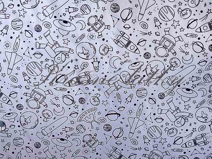 Dětská látka látkové omalovánky Astronaut - 100% bavlna, š. 150 cm,  120 g/m2 bavlna látky metráž