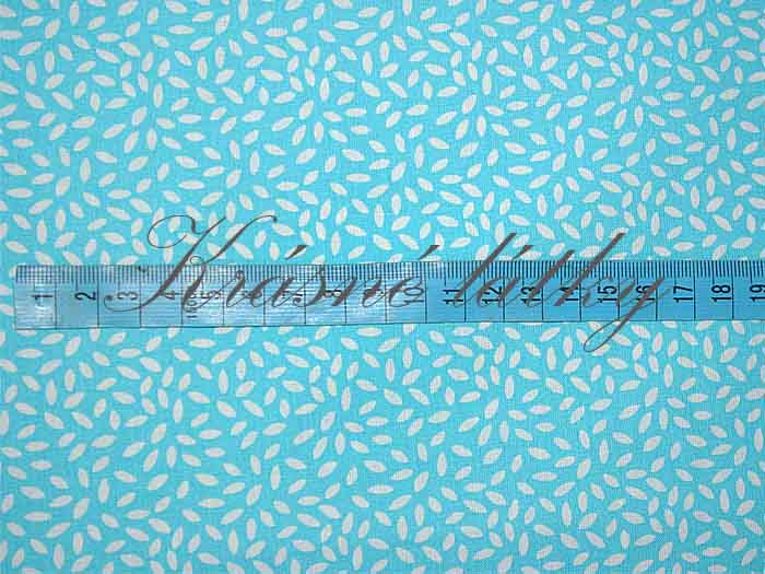 Bavlněná látka bílé lístky na tyrkysové - 100% bavlna, š. 150 cm, 115 g/m2, látky metráž